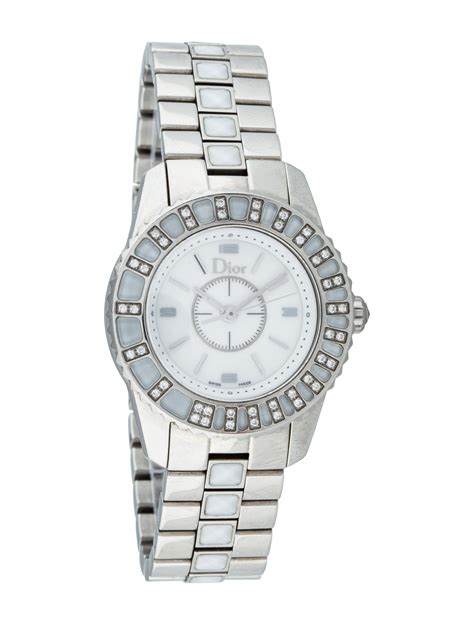 christian dior silver watch|dior diamond bezel watch.